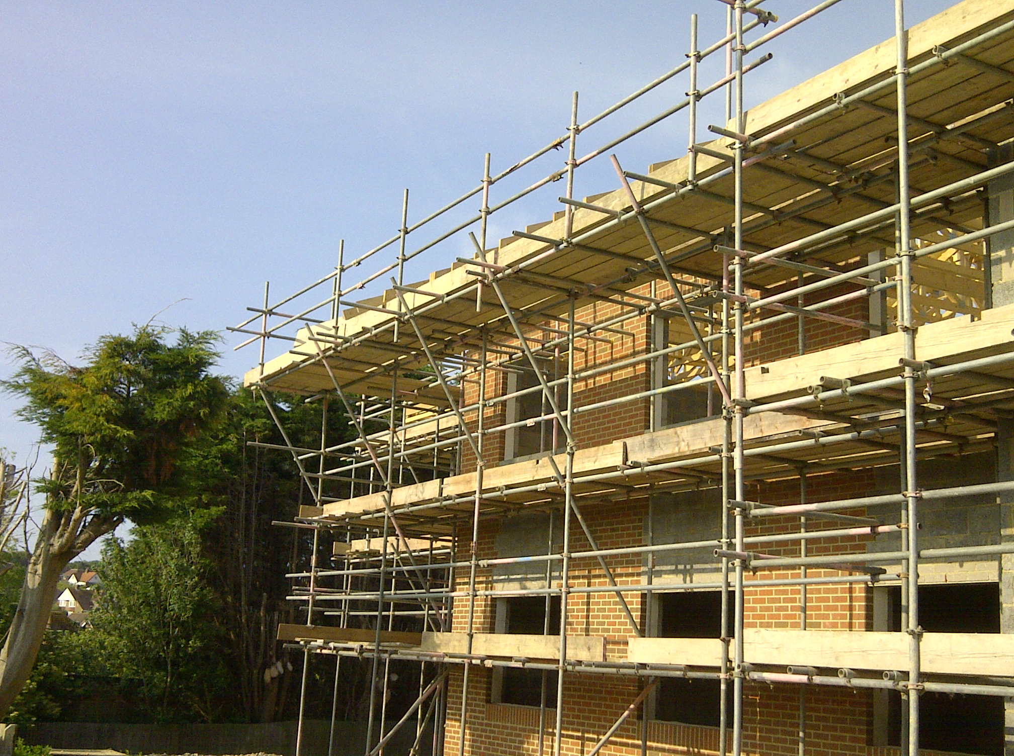 Safety control points for hanging basket scaffolding